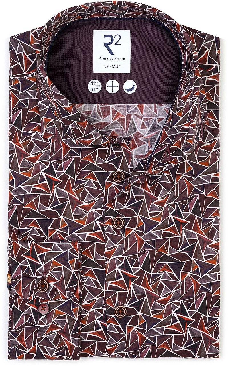 R2 Hemd Poplin Triangle Impression Bordeaux - Größe 44 günstig online kaufen
