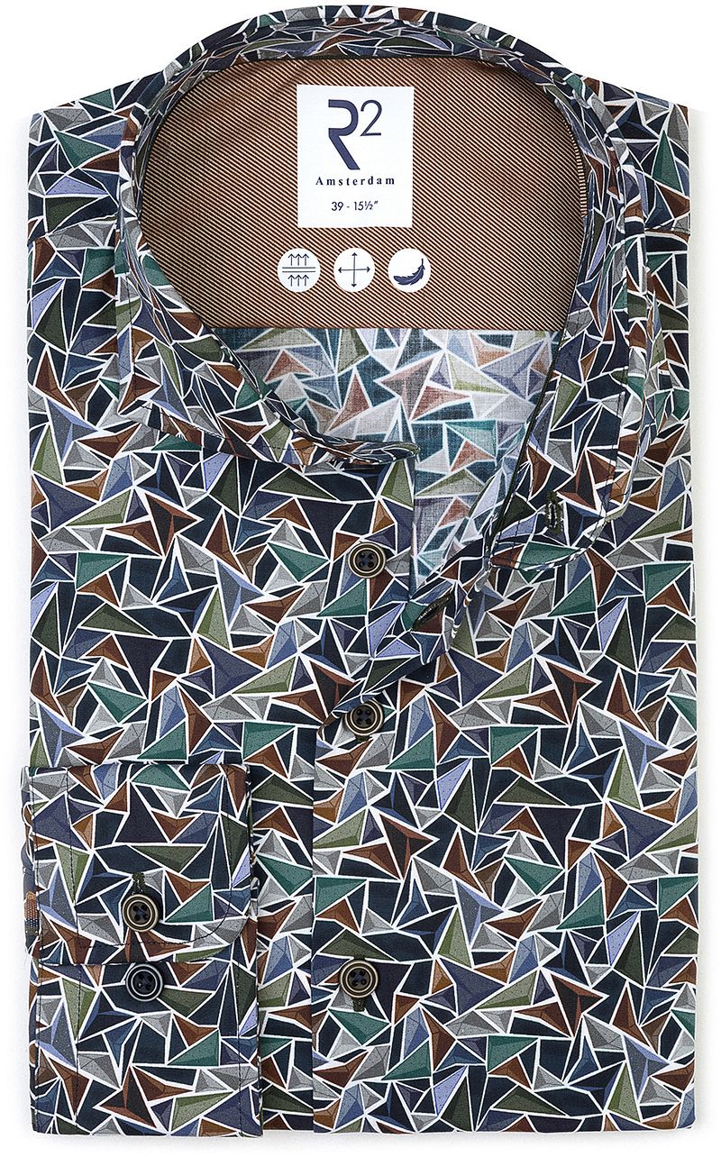 R2 Hemd Poplin Triangle Impression Grün - Größe 43 günstig online kaufen