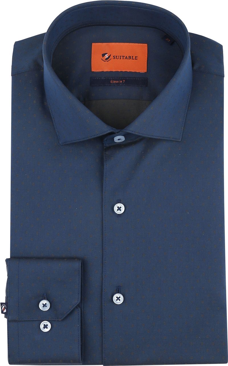 Suitable Overhemd Extra Lange Mouwen Jacquard Navy