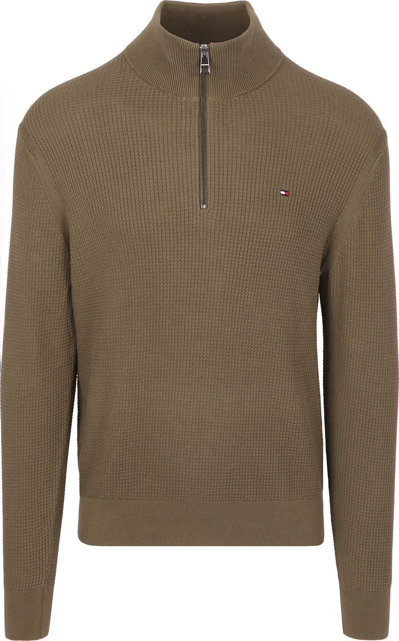 Tommy Hilfiger Half Zip Kabelpullover Olivgrün - Größe L günstig online kaufen