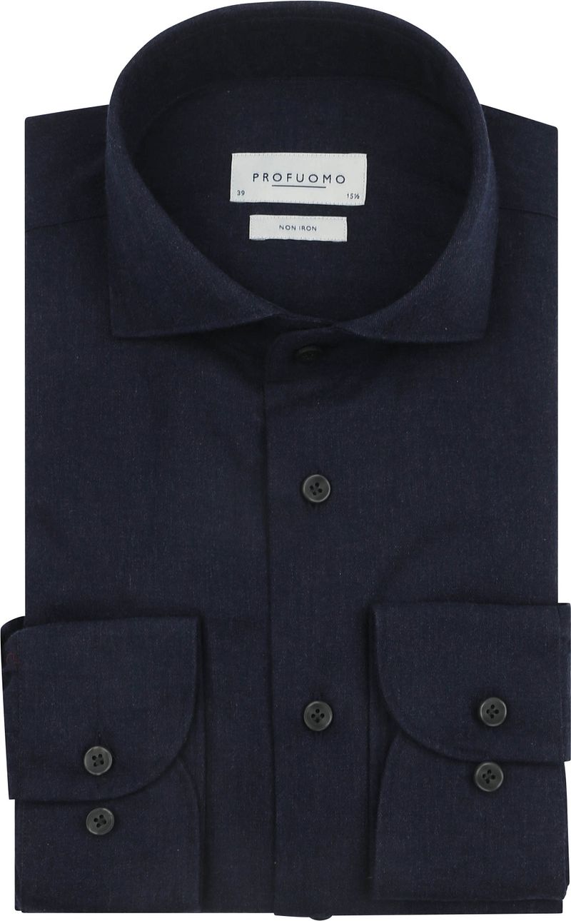 Profuomo Hemd Peached Twill Flanell Navy - Größe 37 günstig online kaufen
