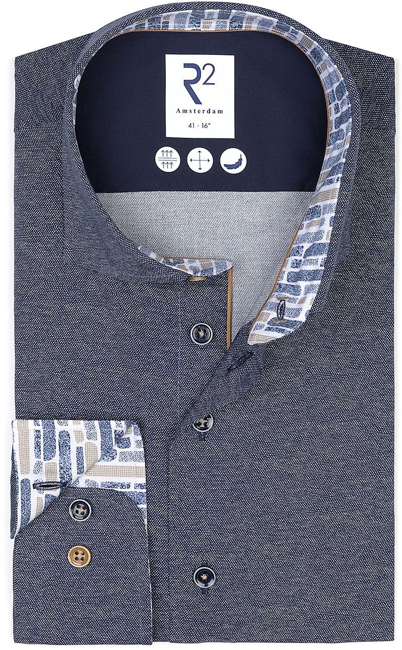 R2 Hemd Dobby Poplin Melange Navy - Größe 40 günstig online kaufen