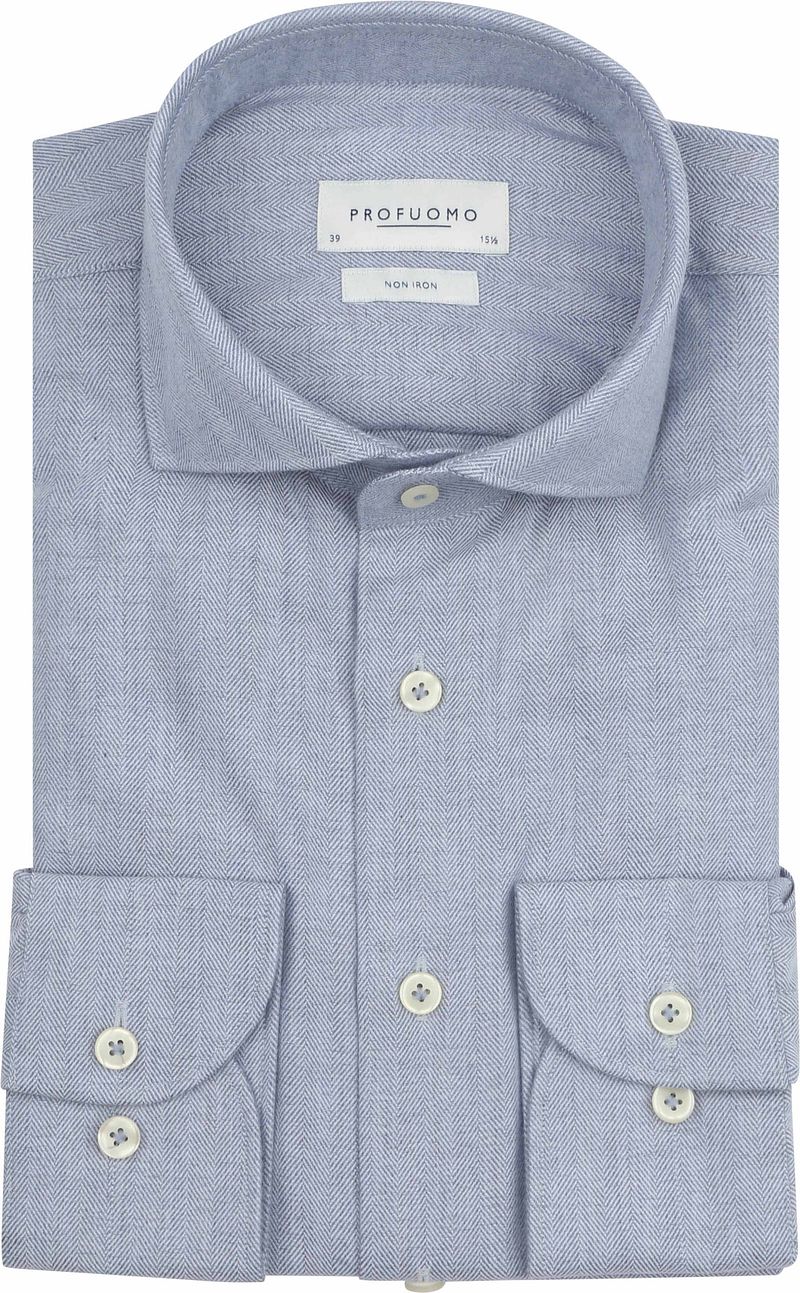 Profuomo Hemd Peached Herringbone Flanell Blau - Größe 43 günstig online kaufen