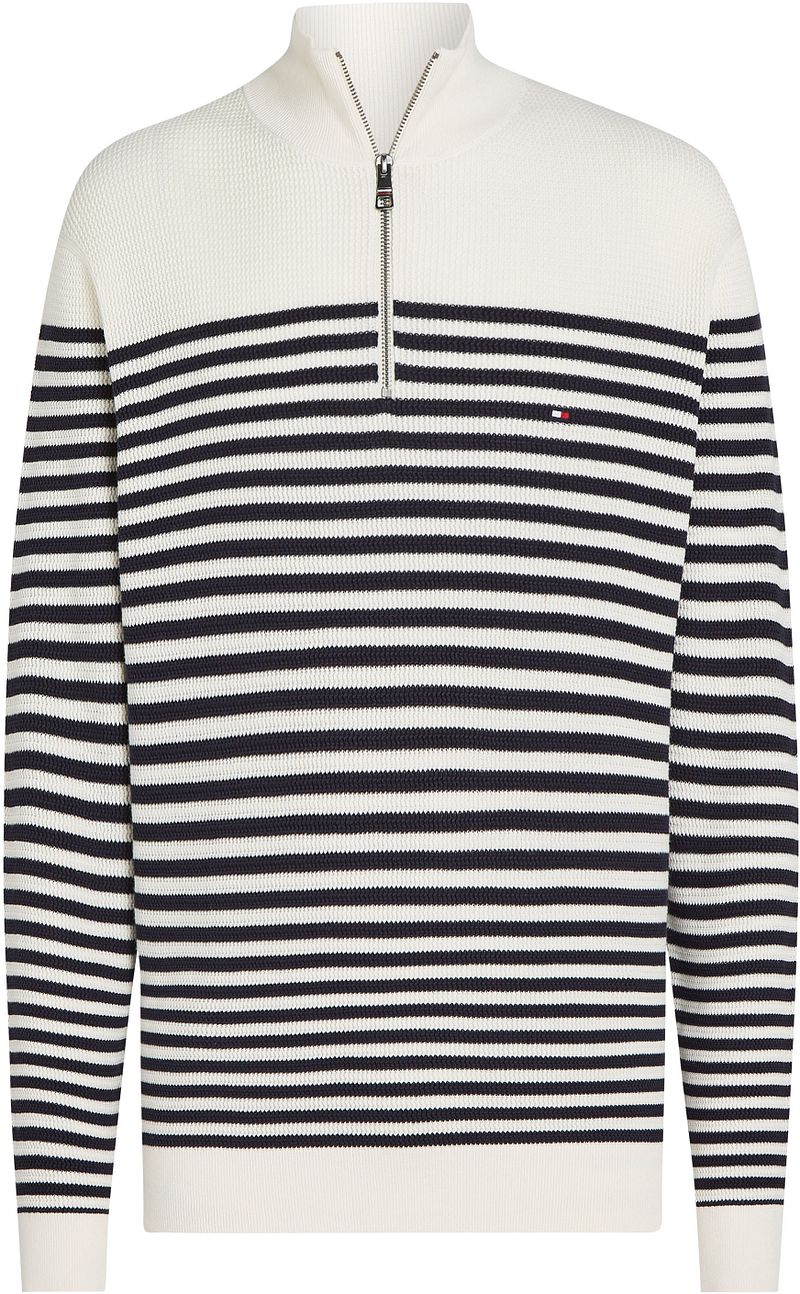 Tommy Hilfiger Racking Half-Zip Structure Streifen Weiß Navy - Größe M günstig online kaufen