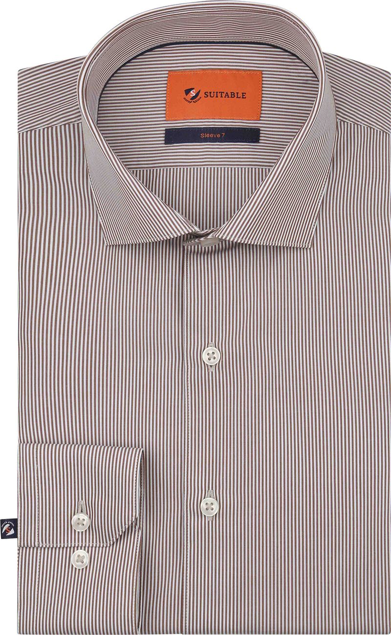 Suitable Twill Hemd Extra Long Sleeves Streifen Braun - Größe 39 günstig online kaufen