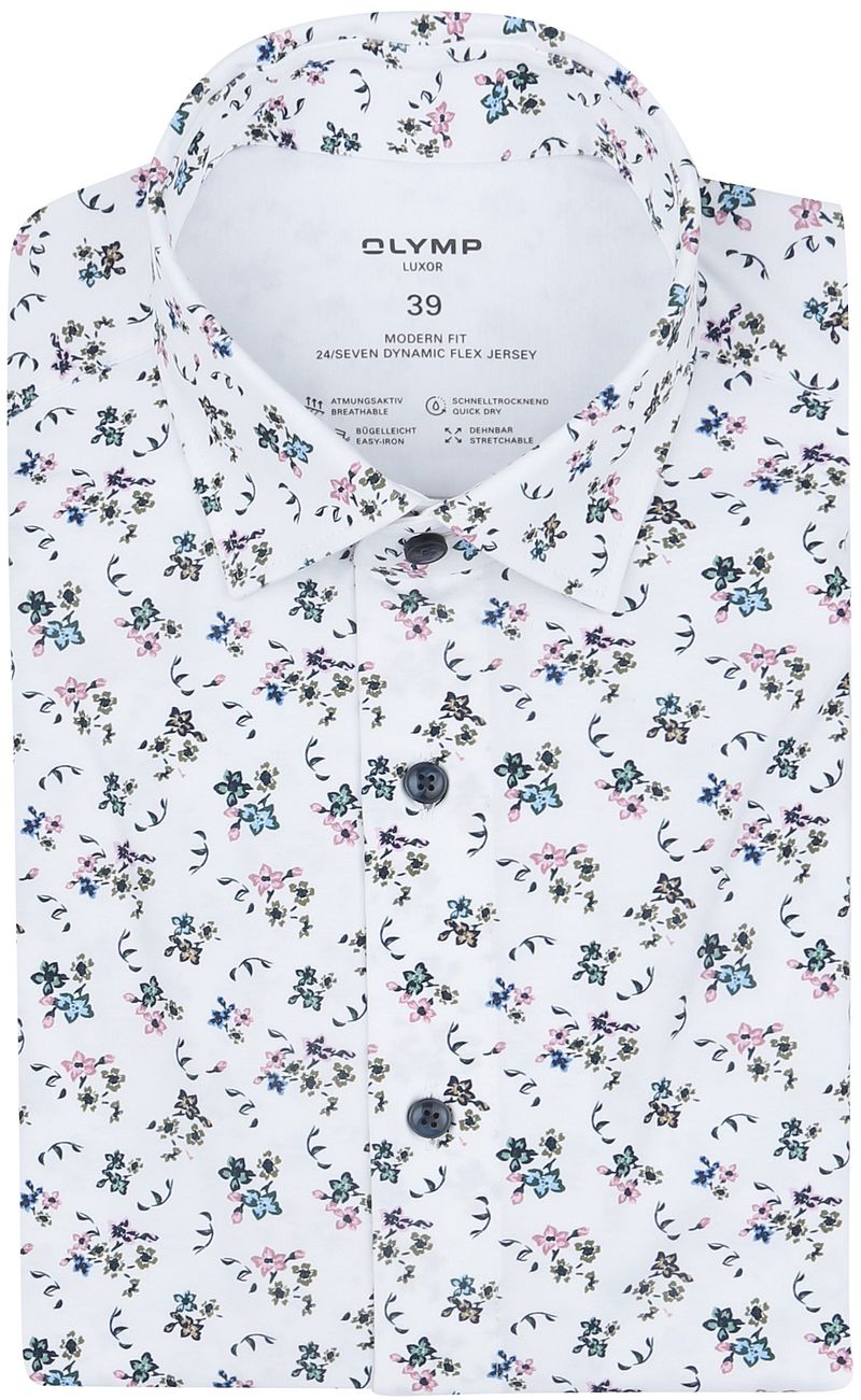 Olymp Luxor Overhemd 24 Seven Print Wit