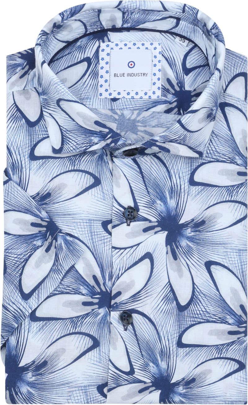 Blue Industry Short Sleeve Overhemd Linnen Print Blauw