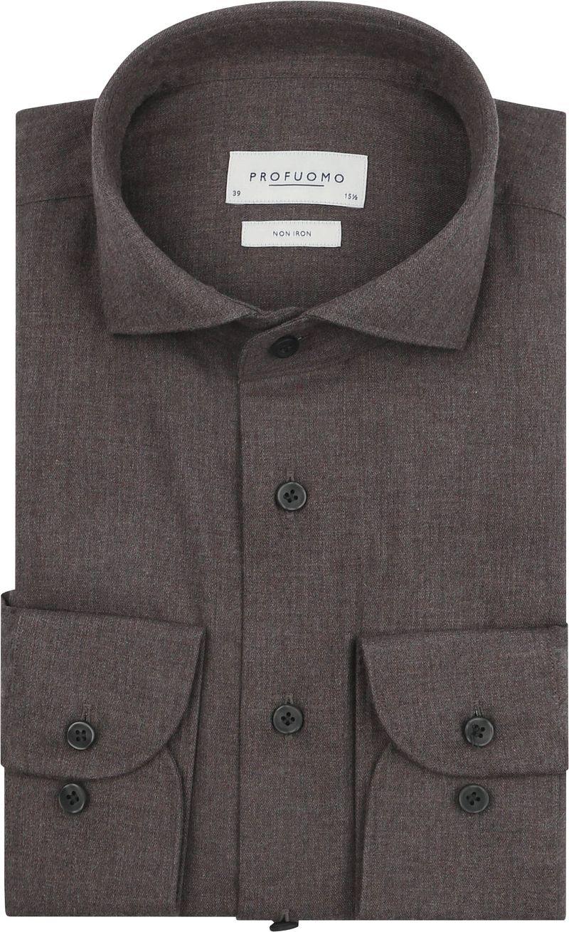 Profuomo Hemd Peached Twill Flanell Braun - Größe 37 günstig online kaufen