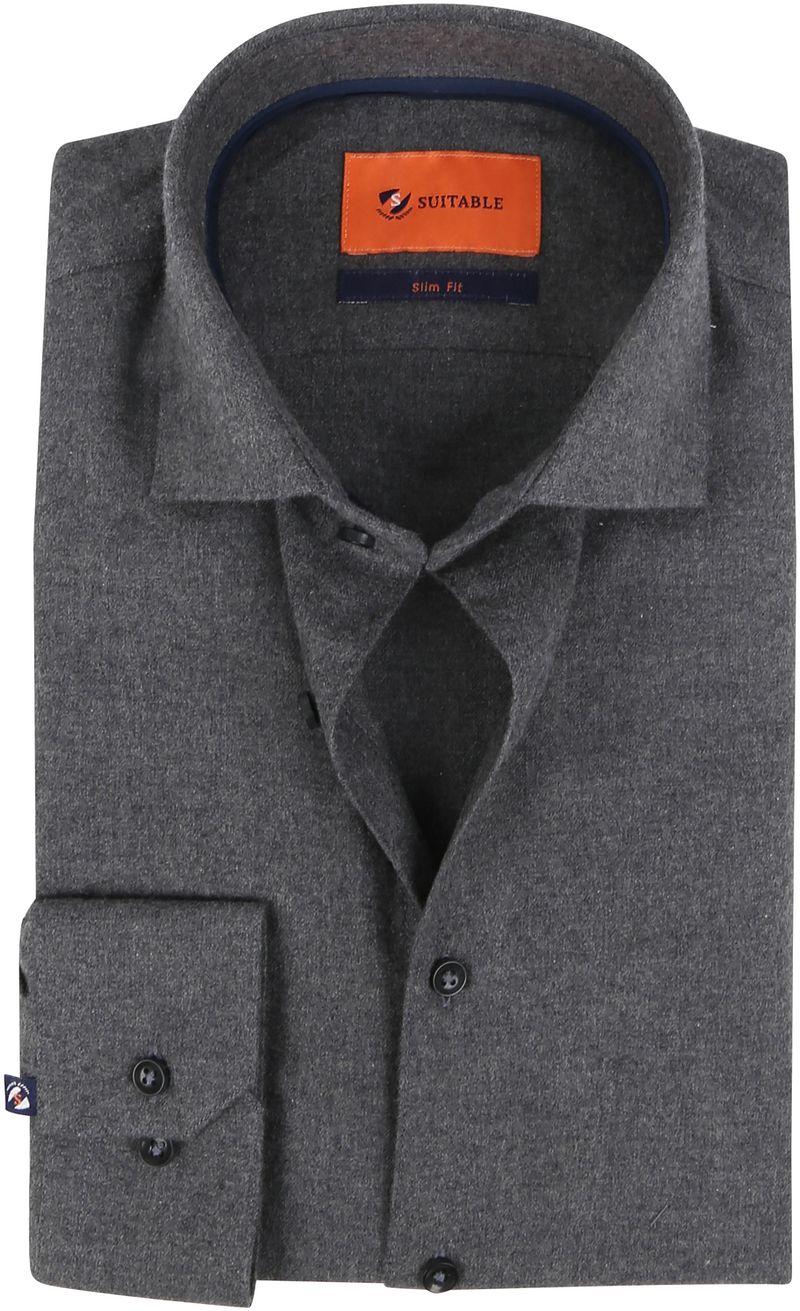 Suitable Chemise Col Italien Flanelle Gris Anthracite taille 38