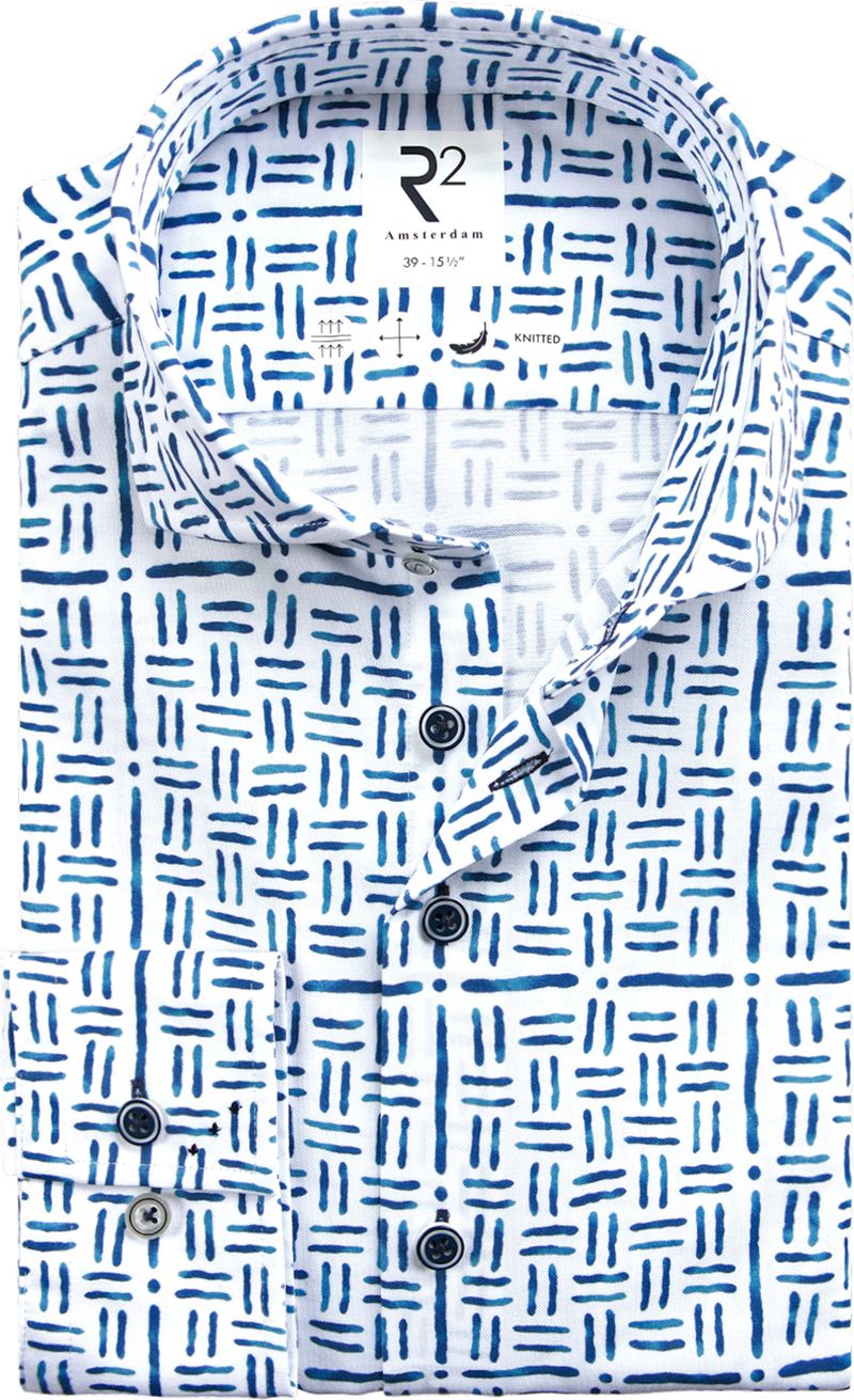 R2 Amsterdam R2 Overhemd Knitted Print Blauw
