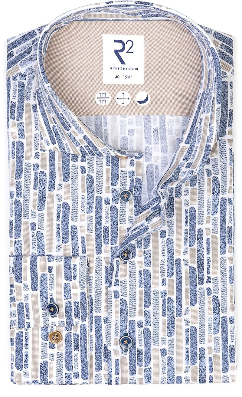 R2 Amsterdam R2 Overhemd Poplin Print Blauw