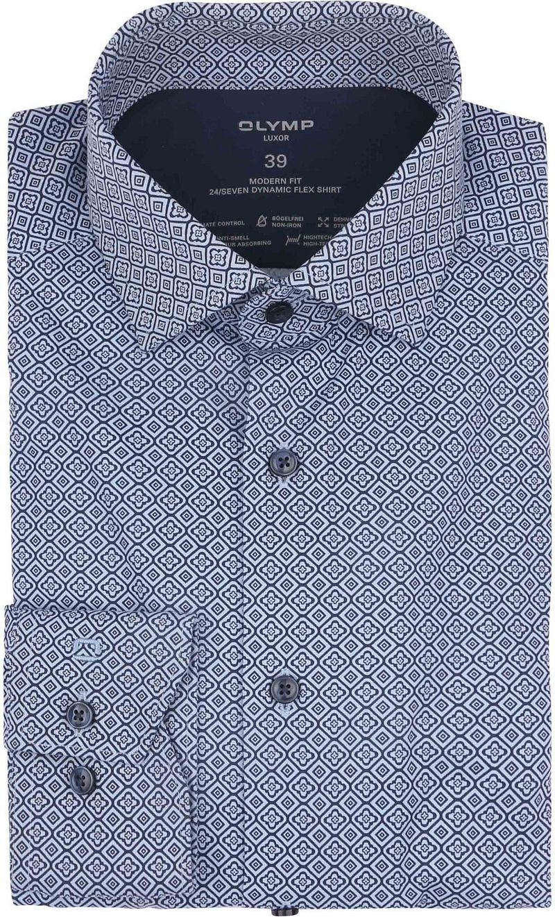 Olymp Luxor Overhemd 24 Seven Print Blauw