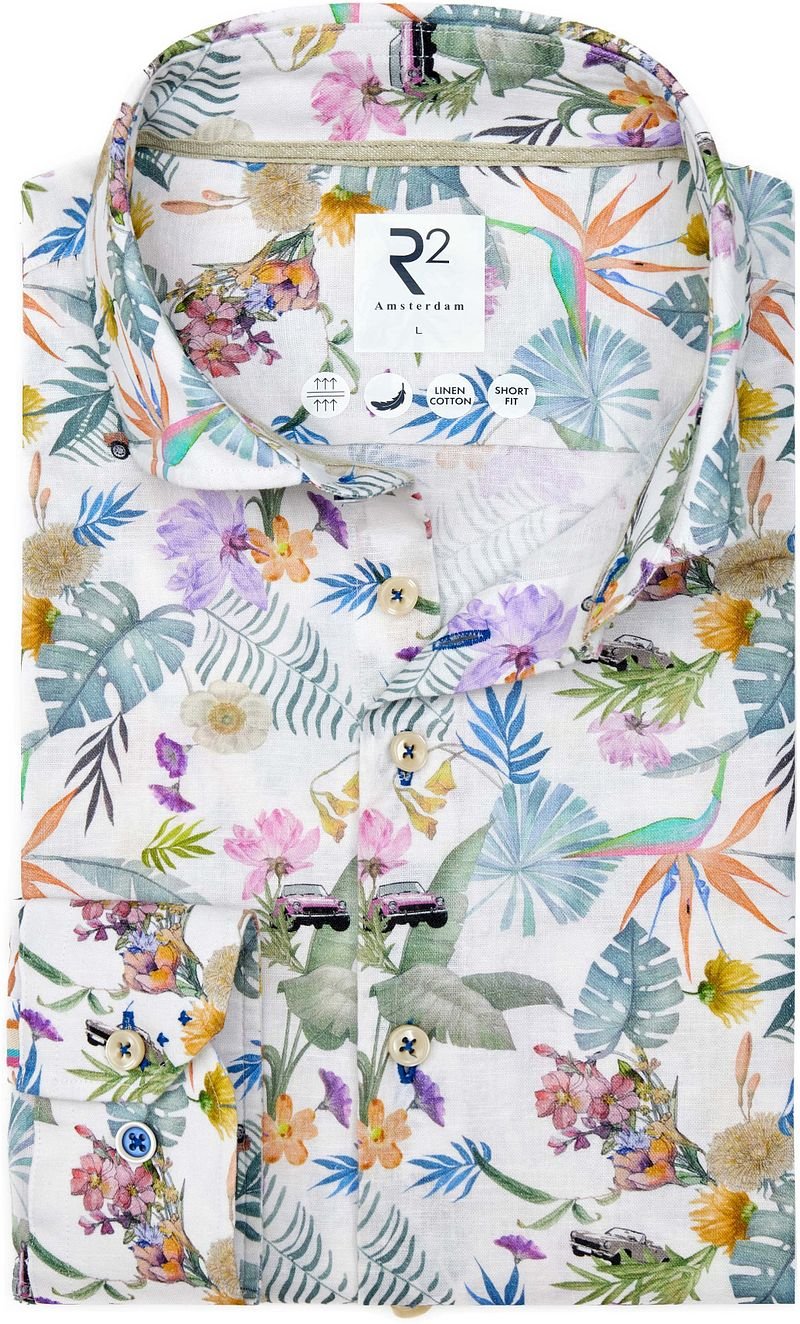 R2 Shirt Linen/Cotton Flower Print Multicolour - Größe XL günstig online kaufen