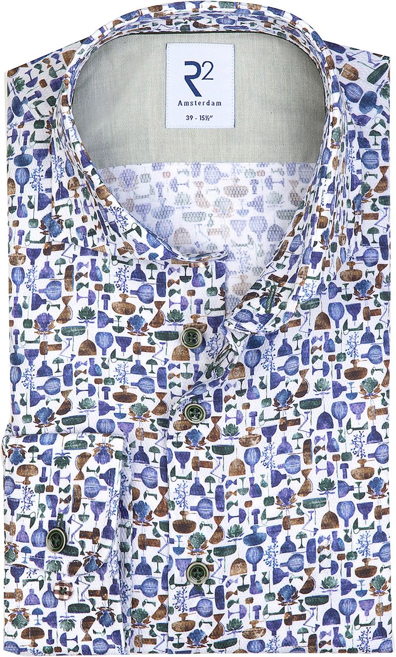 R2 Chemise Impression Lampes Blanche  Bleu Multicoloré Blanc taille 37