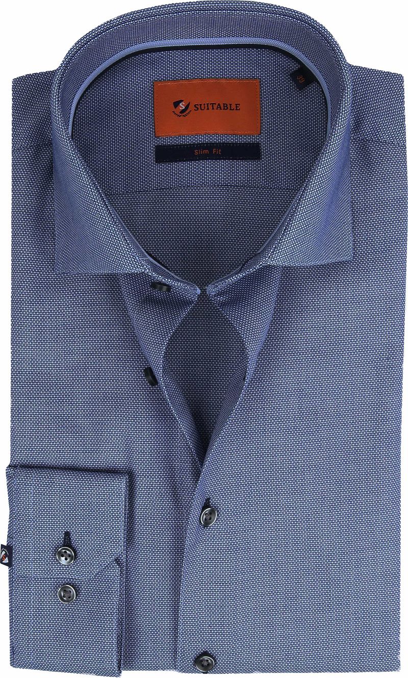 Suitable Chemise Col Italien Print Marine Bleu foncé Bleu taille 39