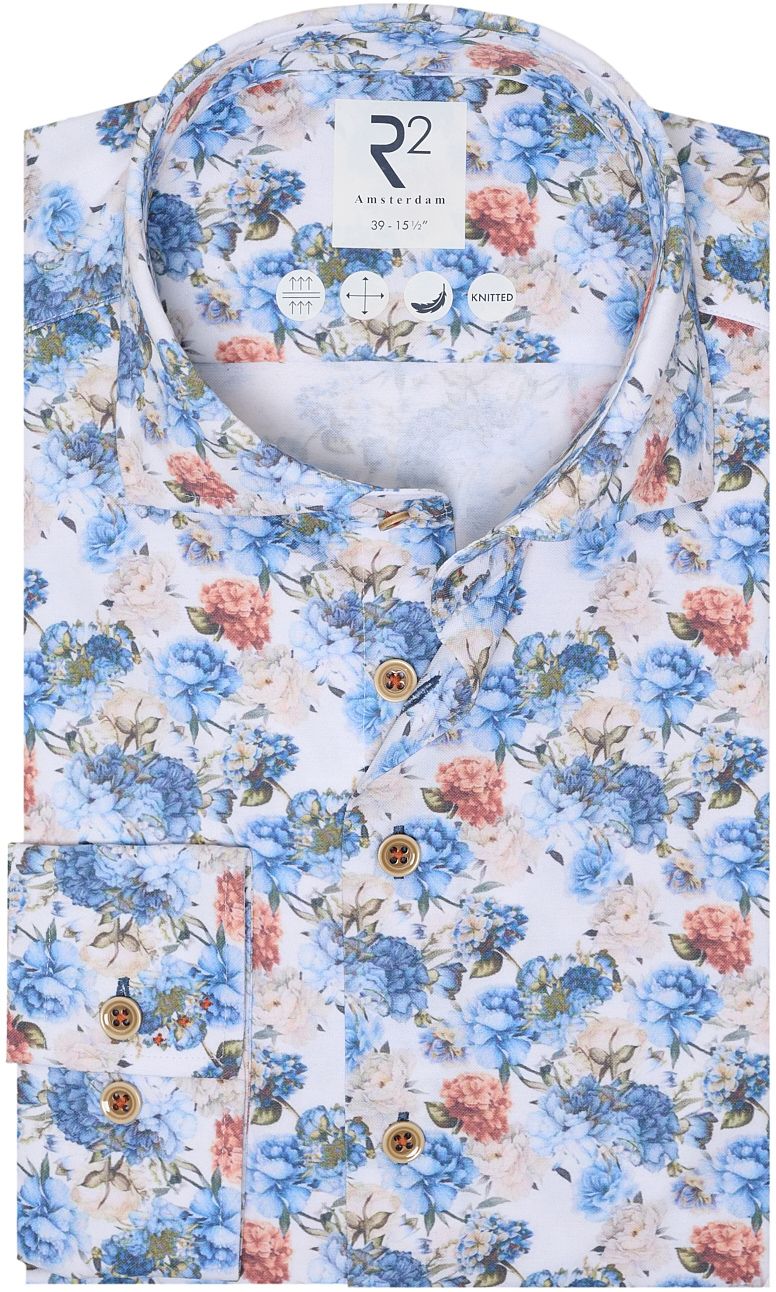 R2 Amsterdam R2 Overhemd Print Bloemen Blauw