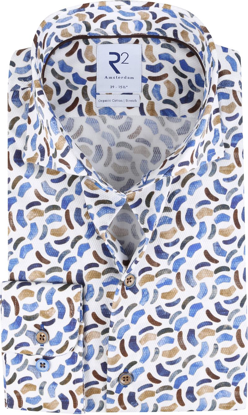 R2 Chemise Dessin Chaises Tissu Dobby Multicolores Bleu Multicoloré taille 37