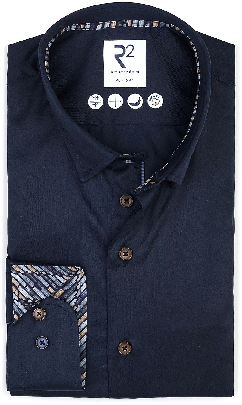 R2 Hemd Fine Twill Contrast Navy - Größe 38 günstig online kaufen