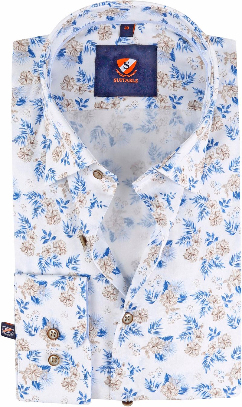 Suitable Twill Chemise Impression Bleu Multicoloré Beige taille 38