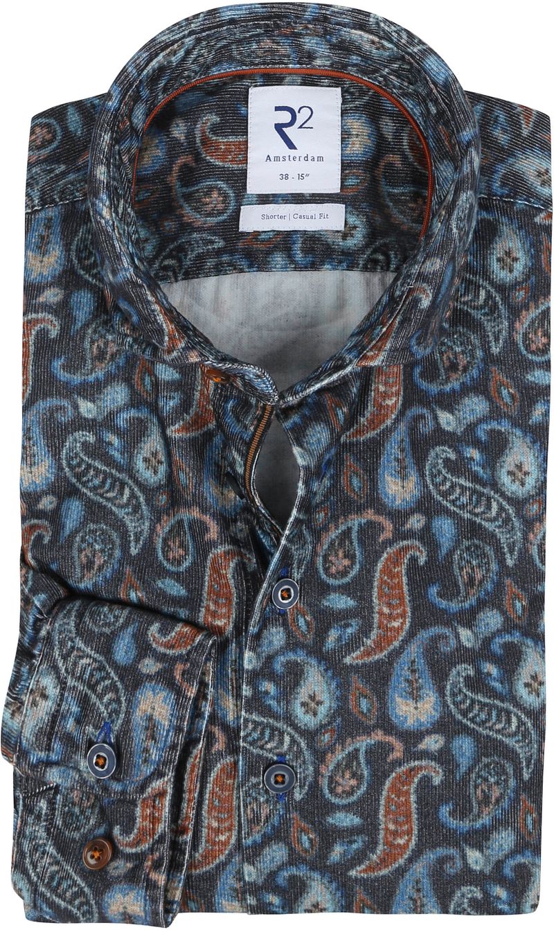 R2 Overhemd Widespread Paisley Donkerblauw