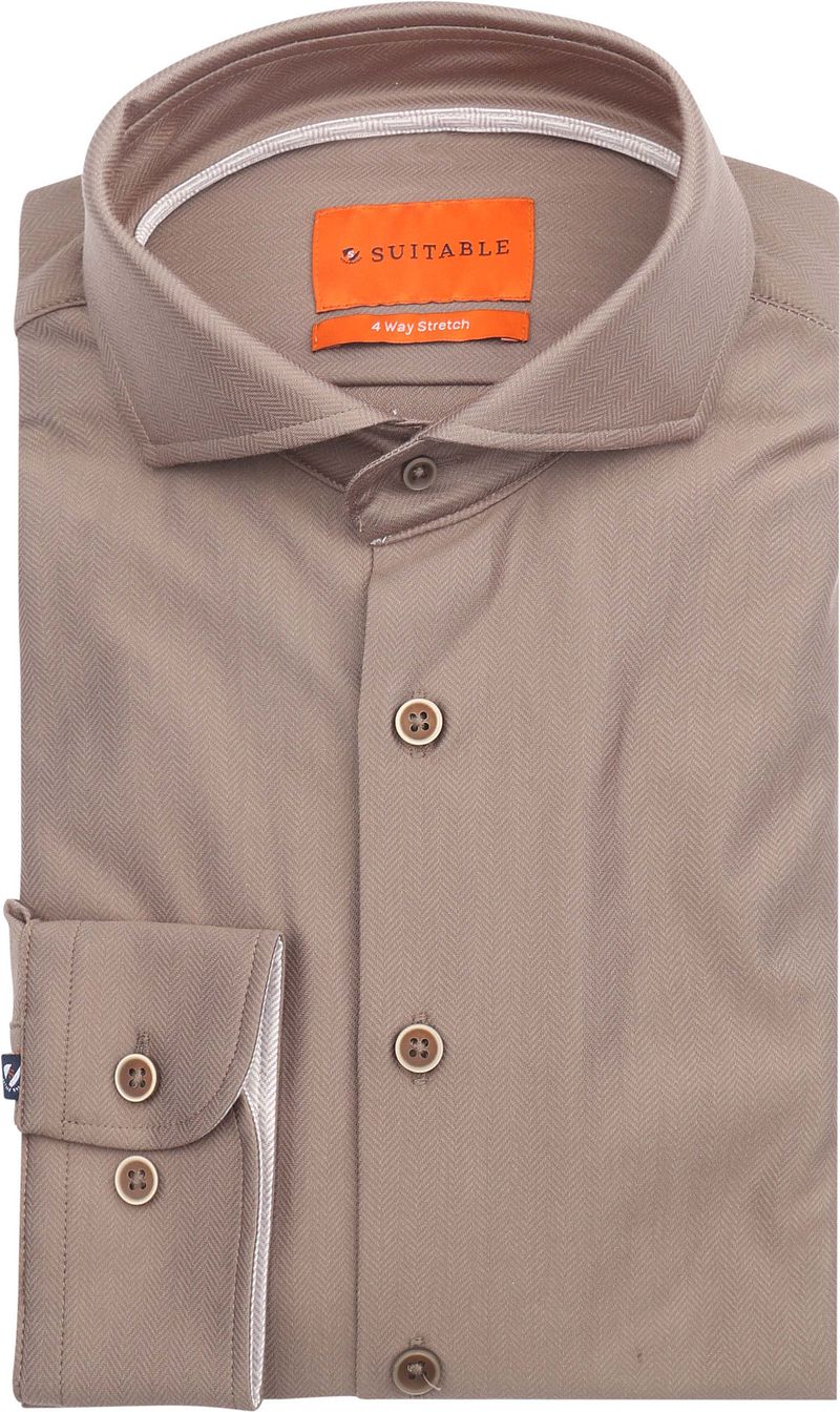 Suitable Herringbone Hemd Taupe - Größe 38 günstig online kaufen