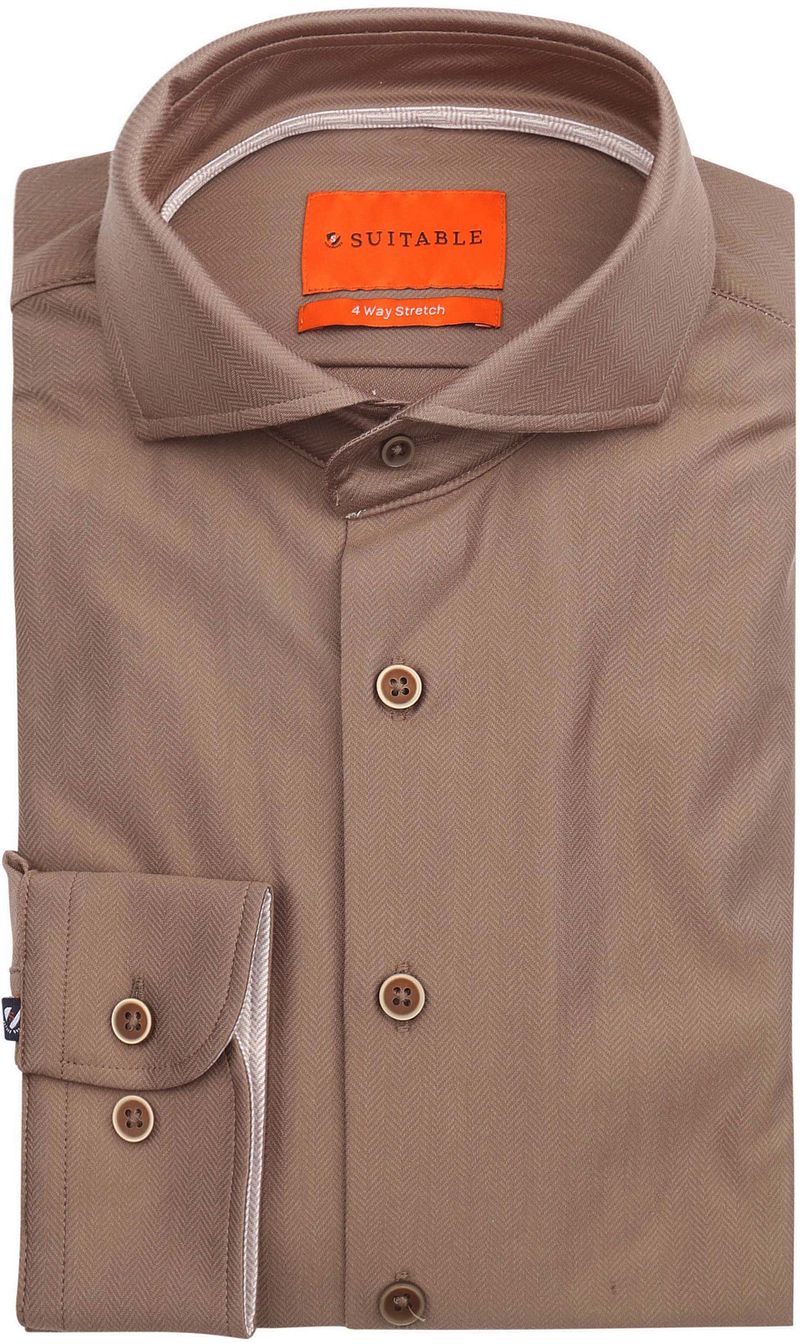 Suitable Herringbone Hemd Taupe - Größe 40 günstig online kaufen