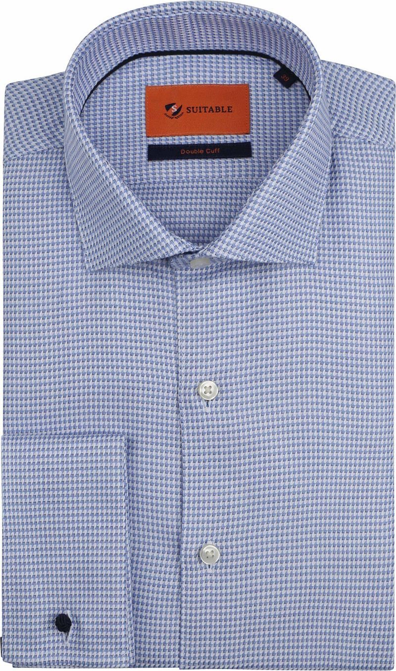 Suitable Overhemd Lange Mouw Overhemd Dubbel Manchet Print Blauw