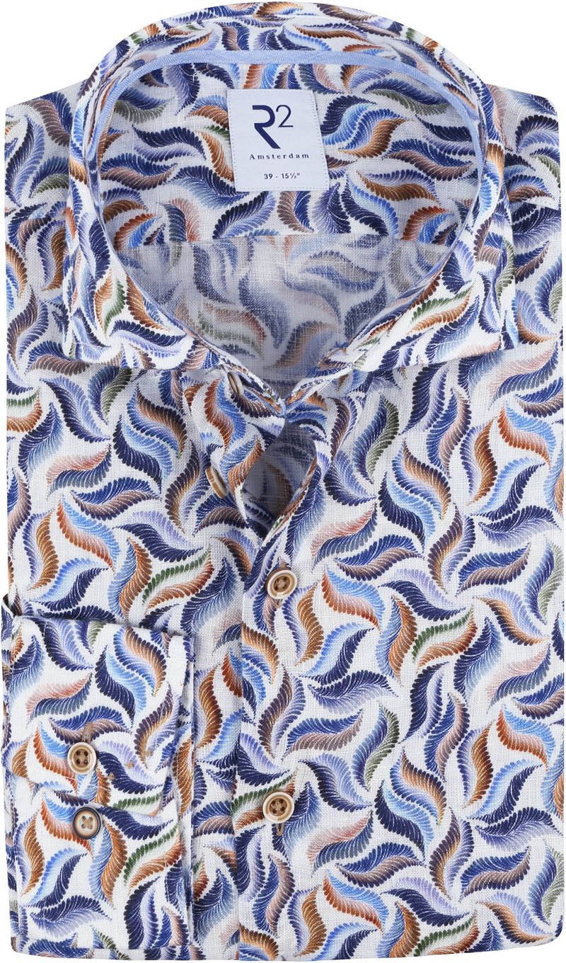 R2 Chemise Lin Feuilles  Bleu Multicoloré taille 37