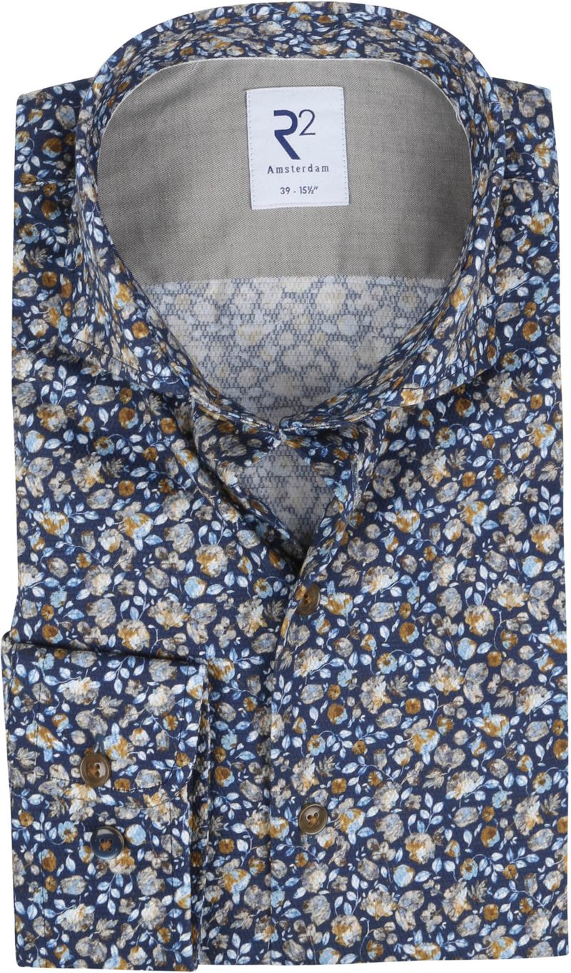 R2 Overhemd Widespread Bloemenprint Donkerblauw