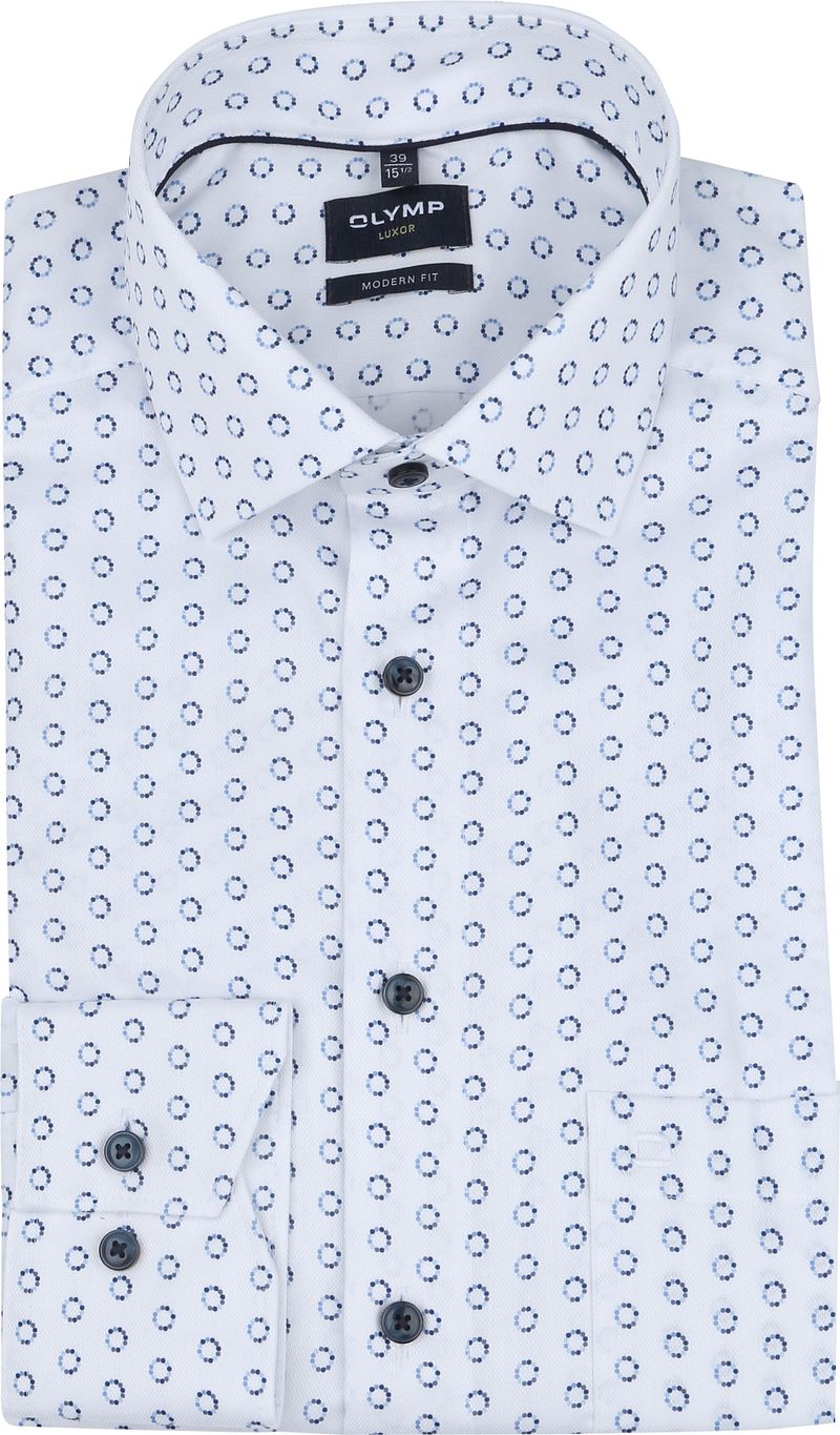 Olymp Luxor Overhemd Extra Lange Mouwen Print Wit