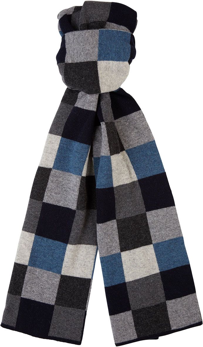 Profuomo Écharpe Laine Marine A Carreaux Multicoloré Marron Gris