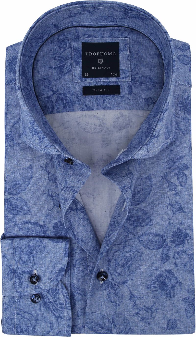 Profuomo Chemise Coupe Slim Fleurs Bleus Bleu taille 37