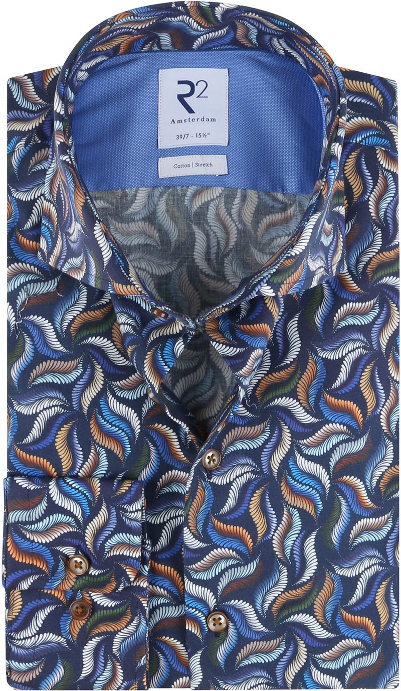 R2 Chemise Feuilles Sleeve 7 Foncé Multicoloré Bleu Bleu foncé taille 39