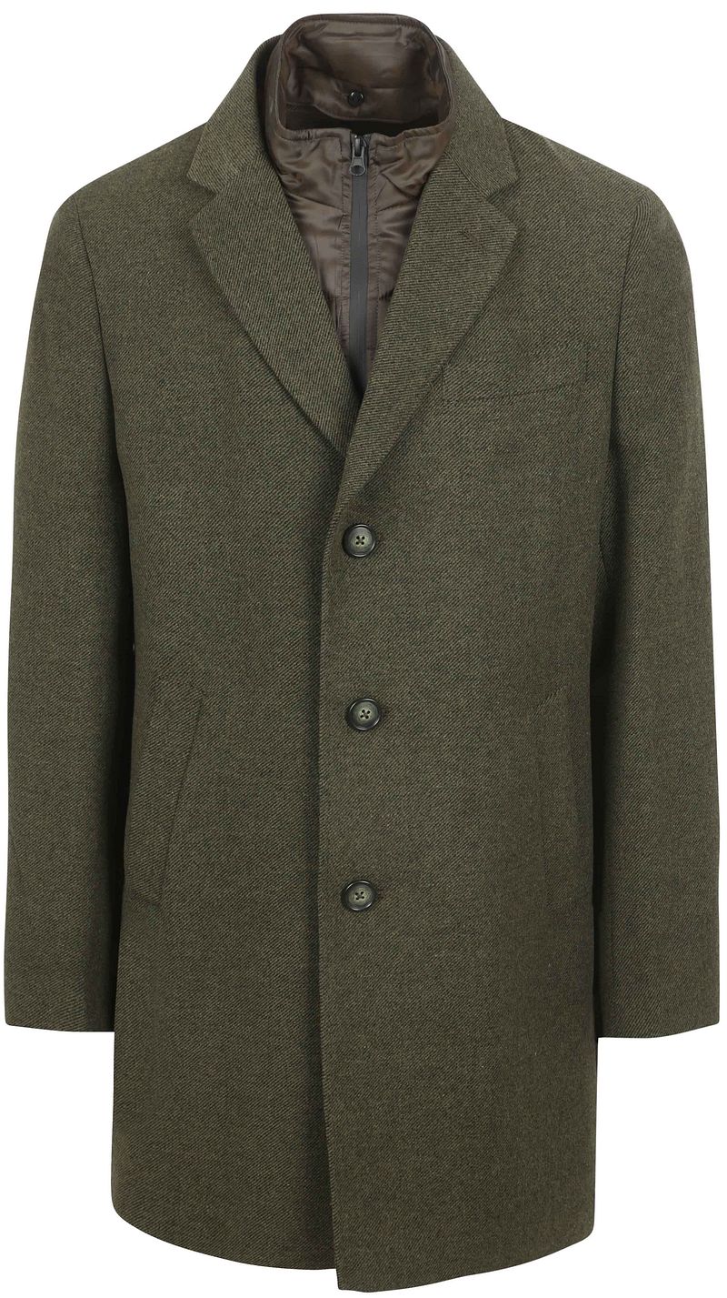 Suitable Coat Wol Twill Donkergroen