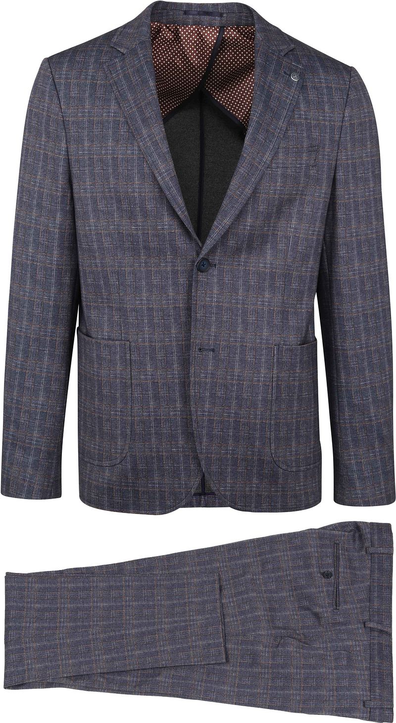 Suitable Kostuum Jersey Grijs Blauw Ruit