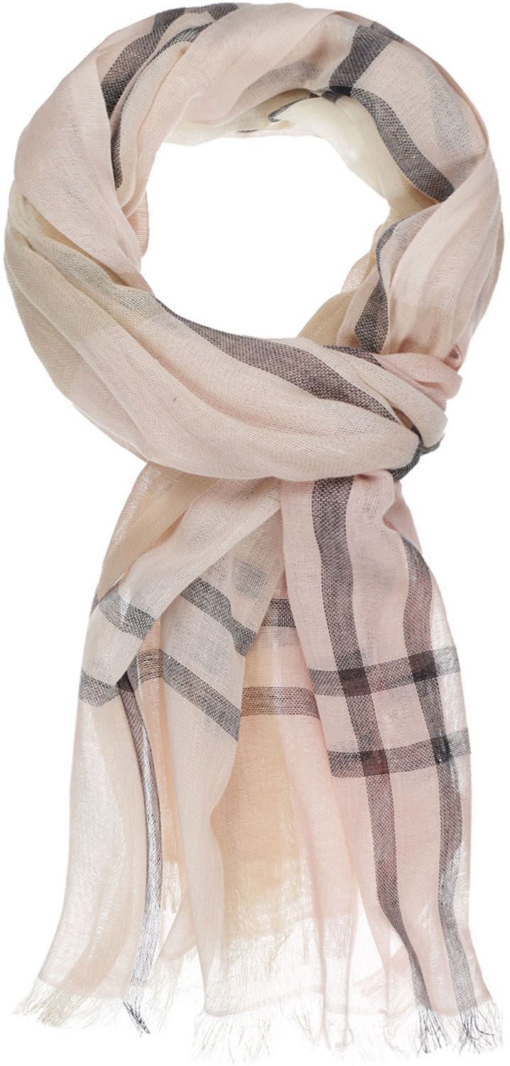 Barbour Roze Tartan Katoen Linnen Sjaal Multicolor