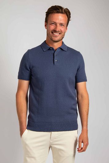 Suitable Heavy Knitted Polo Raw Denim Blauw
