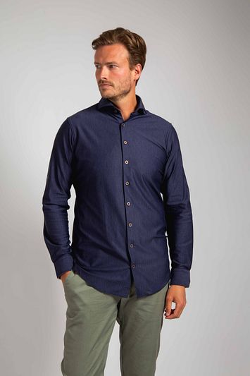 Suitable Herringbone Overhemd Navy