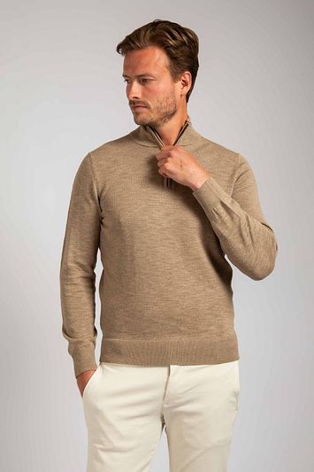 Suitable Slub Yarn Half Zip Trui Beige