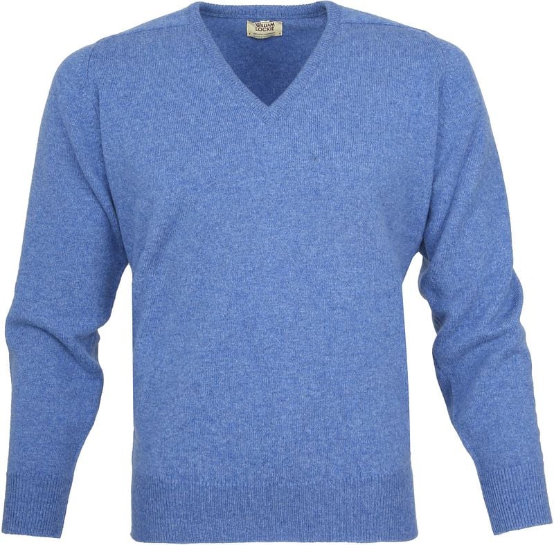 William Lockie Pull Laine d'Agneau Col-V Clyde Bleu taille M
