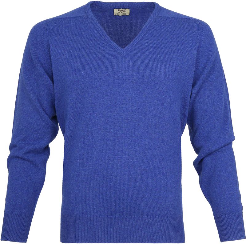 William Lockie Pull Laine d'Agneau Col-V Royal Persan Bleu taille M