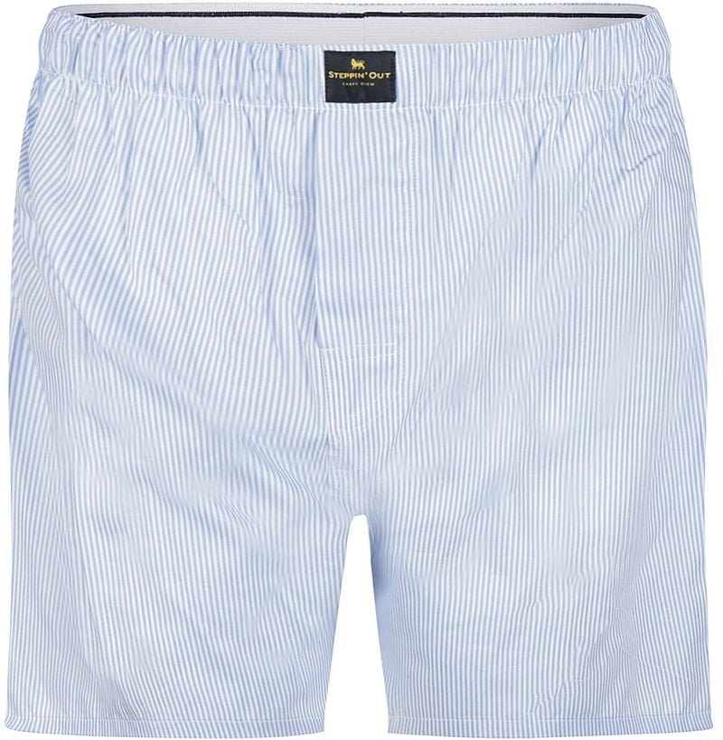 Steppin' Out Boxershort Poplin Streep Lichtblauw