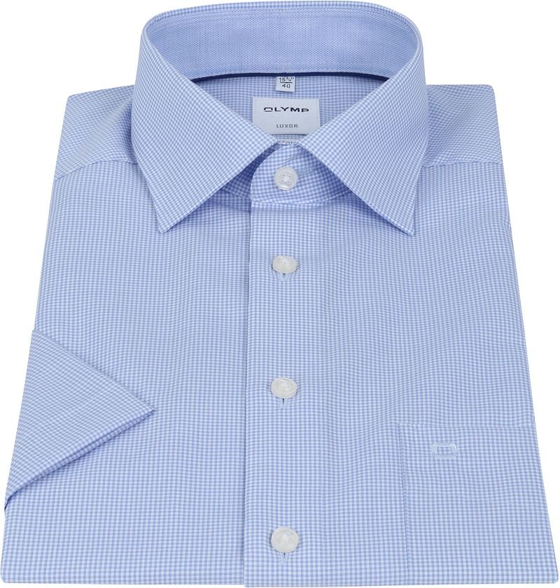 OLYMP Hemd  Luxor Kurzarm Karo Blau - Größe 43 günstig online kaufen