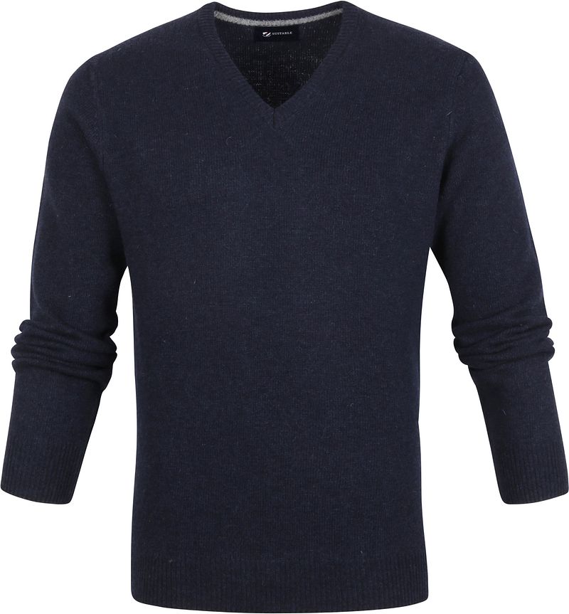 Suitable Pull Agneline Col-V Foncé Bleu Bleu foncé taille M