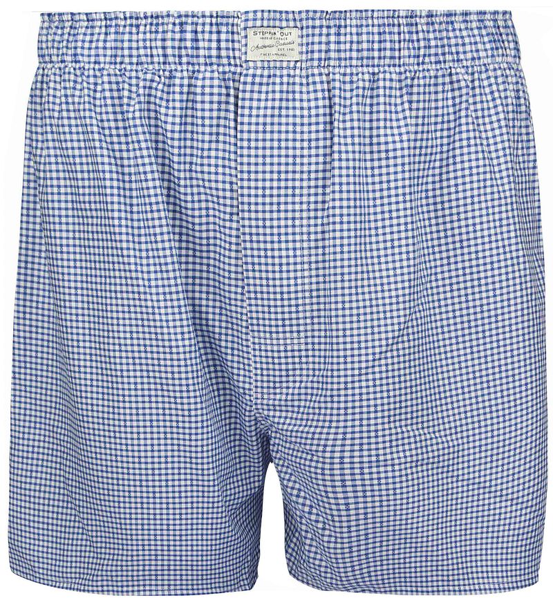 Steppin' Out Boxershort Dobby Kariert Blau - Größe M günstig online kaufen