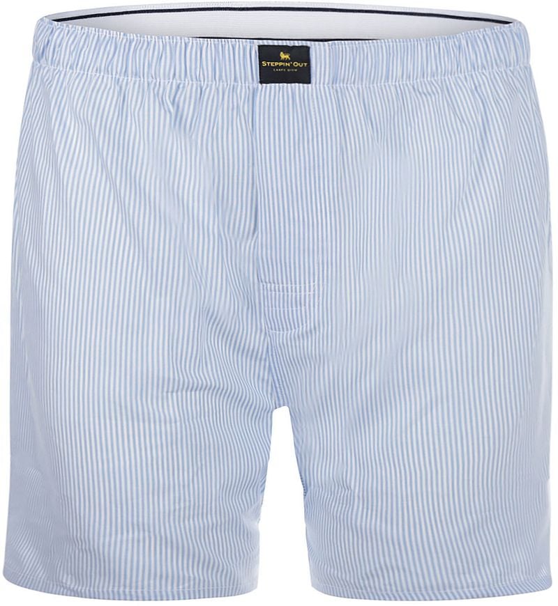 Steppin' Out Boxershort Poplin Gestreept Lichtblauw