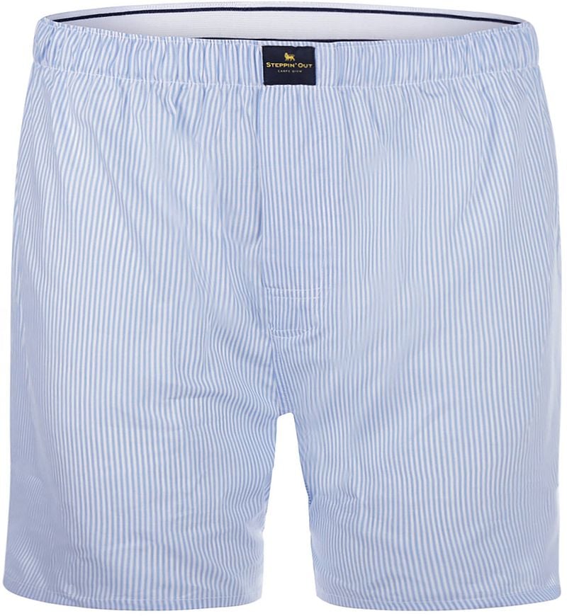 Steppin' Out Boxershort Poplin Strepen Lichtblauw