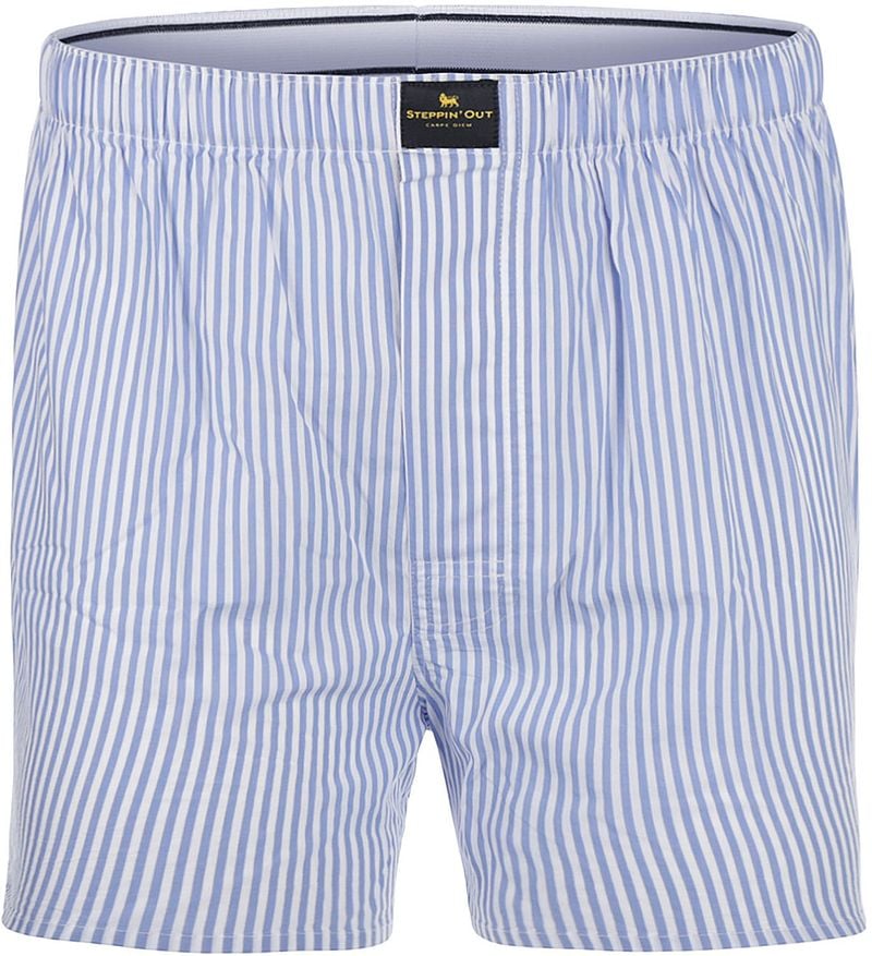 Steppin' Out Boxershort Poplin Streep Blauw
