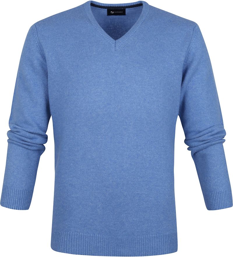 Suitable Pull Agneline Col-V Bleu clair Bleu taille M
