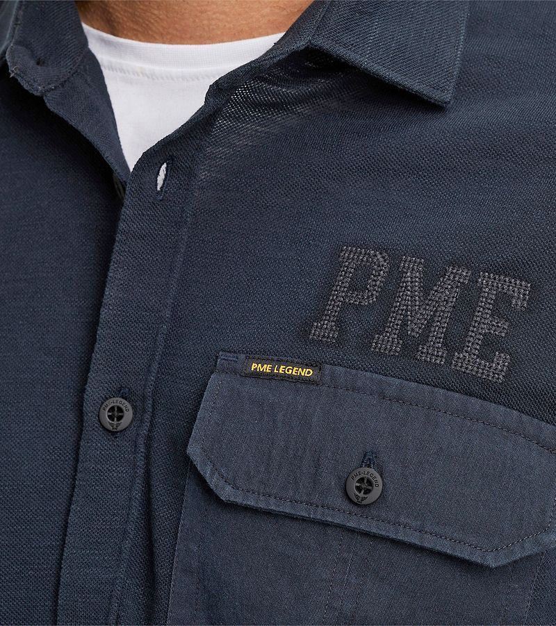 PME Legend Short Sleeve Overhemd Jersey Piqué Navy